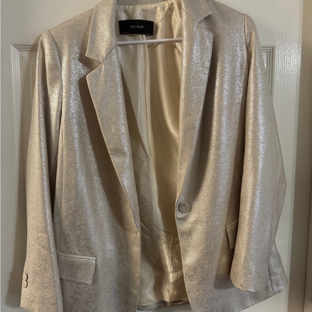 Zara Shimmering Silver Blazer